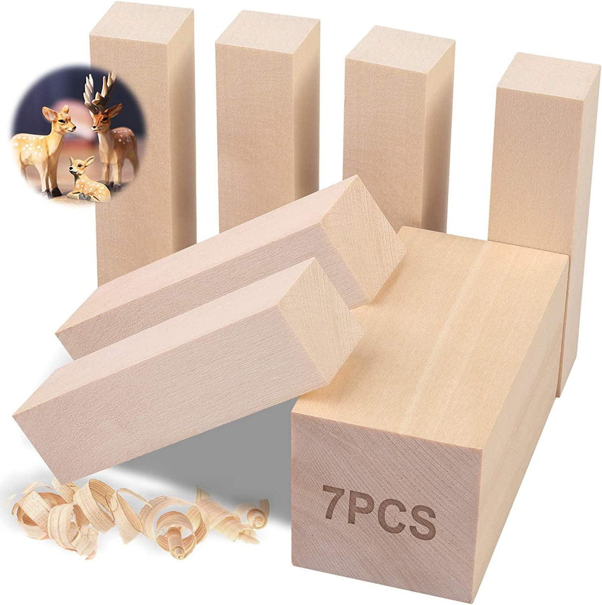 7Pcs Basswood Carving Blocks, Whittling Blocks for Craft, Carving Wood for Beginner to Expert WoodArtSupply