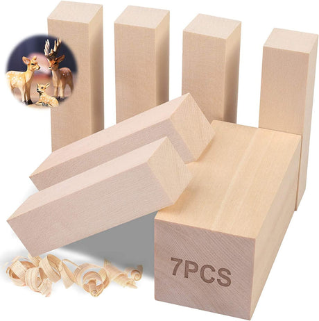 7Pcs Basswood Carving Blocks, Whittling Blocks for Craft, Carving Wood for Beginner to Expert WoodArtSupply