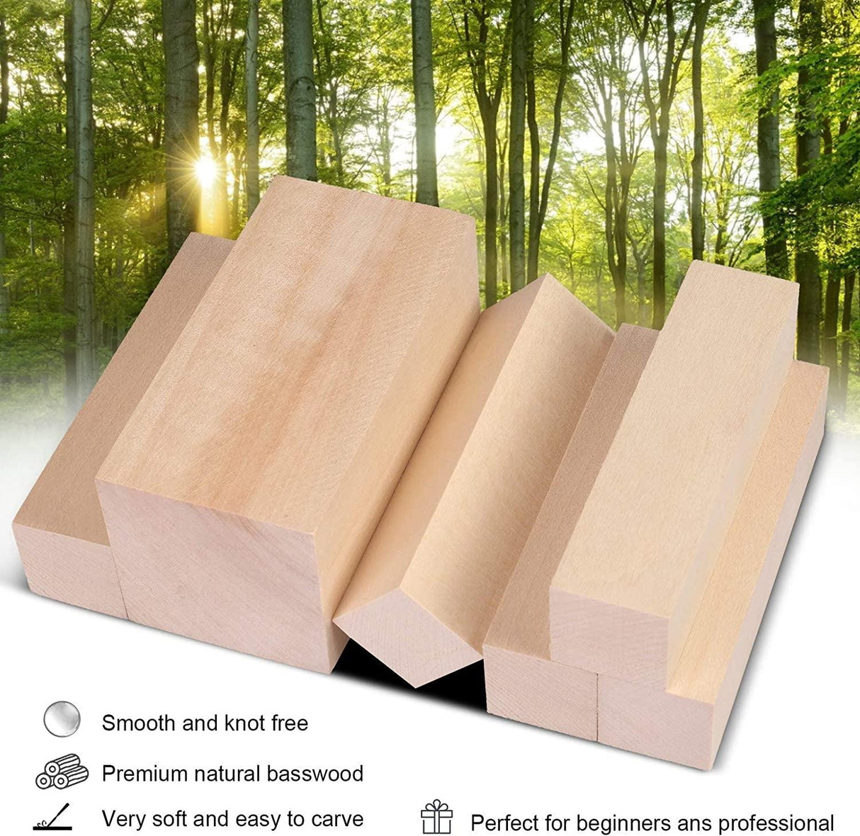 7Pcs Basswood Carving Blocks, Whittling Blocks for Craft, Carving Wood for Beginner to Expert WoodArtSupply
