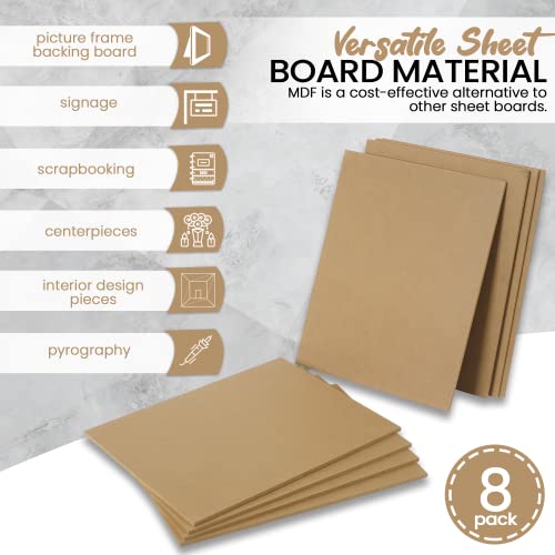 (8-Pack) CalPalmy 11” x 14” MDF Boards - 1/4” Thick Boards for Carpentry, Interior Design, Hobby Crafts, and More - with Smooth, Unfinished Sides and CALPALMY