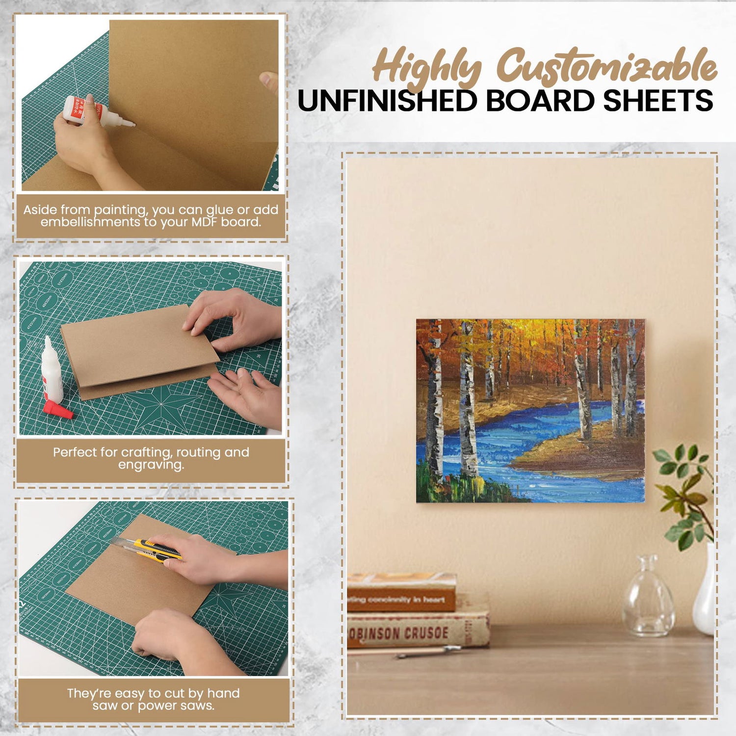 (8-Pack) CalPalmy 8” x 10” MDF Boards - 2mm Thick Boards for Carpentry, Interior Design, Hobby Crafts, and More - with Smooth, Unfinished Sides and CALPALMY