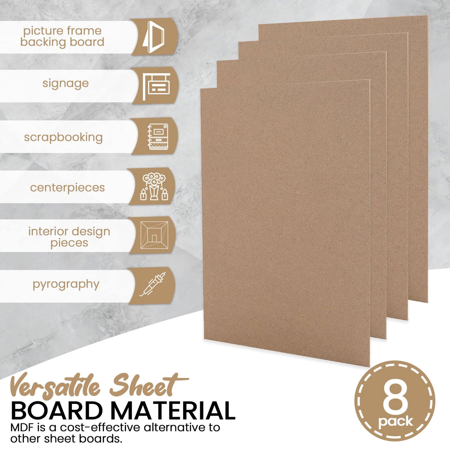 (8-Pack) CalPalmy 8” x 10” MDF Boards - 2mm Thick Boards for Carpentry, Interior Design, Hobby Crafts, and More - with Smooth, Unfinished Sides and CALPALMY