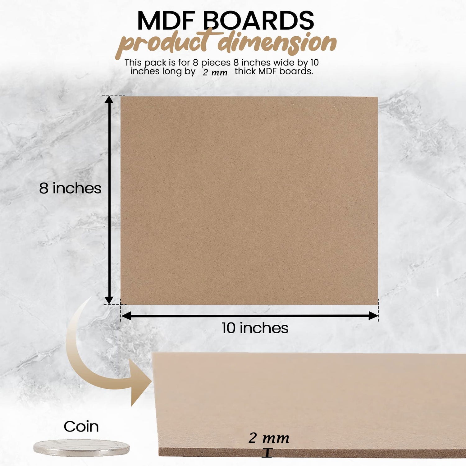 (8-Pack) CalPalmy 8” x 10” MDF Boards - 2mm Thick Boards for Carpentry, Interior Design, Hobby Crafts, and More - with Smooth, Unfinished Sides and CALPALMY