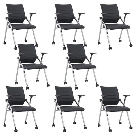 8 Pack Stackable Conference Room Chairs with Wheels and Paddle, Ergonomic PU Leather Back and Arms for Meeting,Conference,Reception,Training Room Home Office Desk Folding Chairs,Black UDHSV