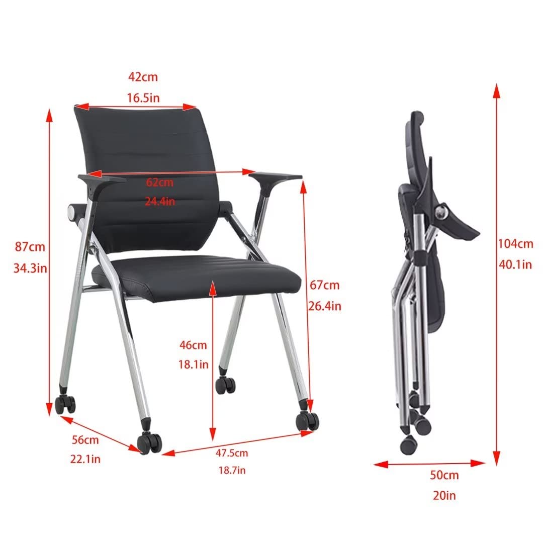 8 Pack Stackable Conference Room Chairs with Wheels and Paddle, Ergonomic PU Leather Back and Arms for Meeting,Conference,Reception,Training Room Home Office Desk Folding Chairs,Black UDHSV