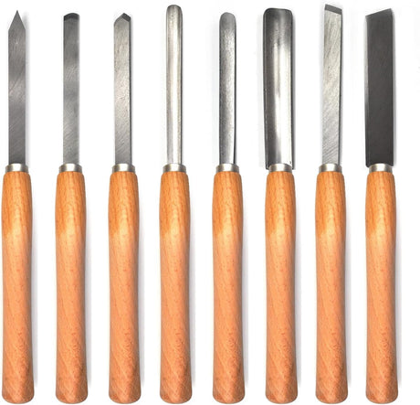 (8-Piece) Professional Wood Turning Chisel Lathe Chisel Set with 3 Gouge Tools, 2 Skew, 1 Spear Point, 1 Parting and 1 Round Nose For Wood Job FlixGrdy