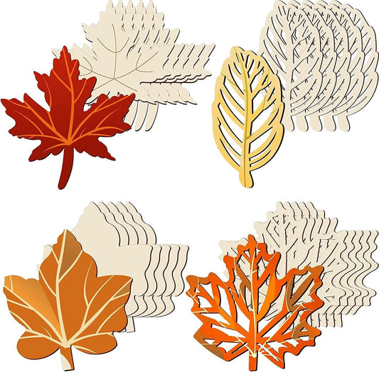 80 Pieces Unfinished Wood Cutouts Maple Leaves Wooden Crafts Fall Shape Autumn Leaf Wooden Cutouts for DIY Tags Thanksgiving 4 Styles - WoodArtSupply