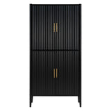 U_STYLE Modern Fluted Wine Cabinet with Glass Display & Stemware Rack
