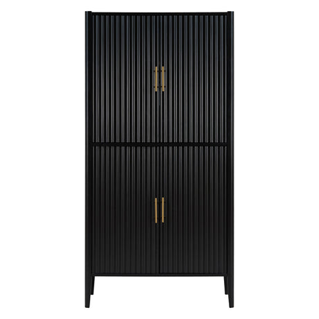 U_STYLE Modern Fluted Wine Cabinet with Glass Display & Stemware Rack HouseOfZazla