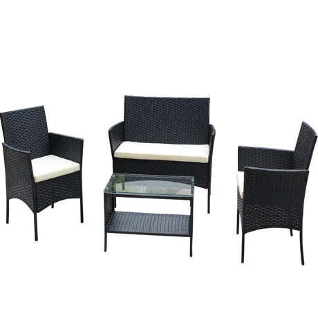 4 PC Rattan Patio Furniture Set Outdoor Cushioned Wicker Sofa HouseOfZazla