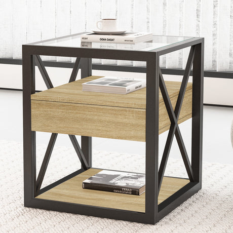 Set of 2 Modern End Tables with Drawer - Nightstands for Bedroom & Living Room HouseOfZazla
