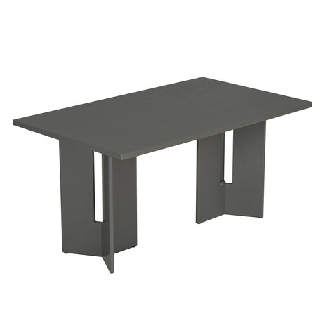 Dining Table Set With 6 Upholstered Chairs, Rectangular Table With Cutout Legs HouseOfZazla