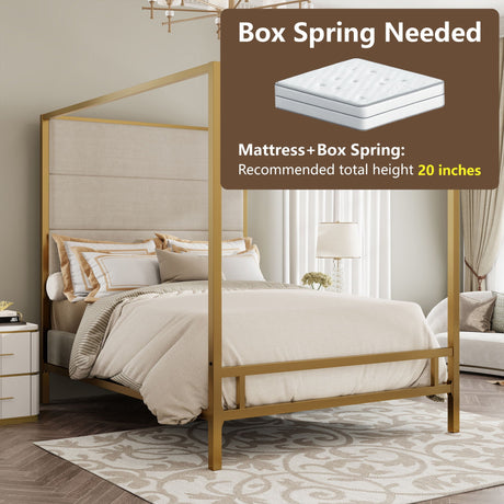 Canopy Bed With Tall Upholstered Headboard, 4 Poster Frame HouseOfZazla