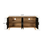 Black Carved Symmetrical Design Door And Wood Coloured Frame TV Stand