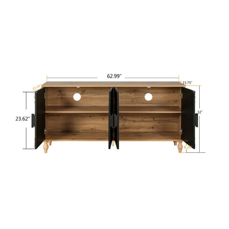 Black Carved Symmetrical Design Door And Wood Coloured Frame TV Stand HouseOfZazla