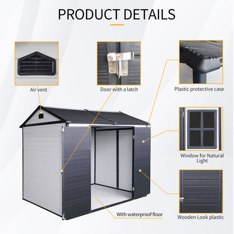 Resin Outdoor Storage Shed With Two - Window And Double - Door, Plastic Shed With Floor For Gargen, Patio, Yard, Lawn HouseOfZazla