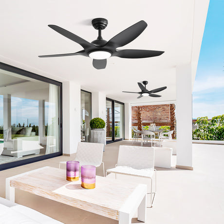 Ceiling Fan With Dimmable LED Light And Remote Control, 5 Blades DC Motor - Black HouseOfZazla