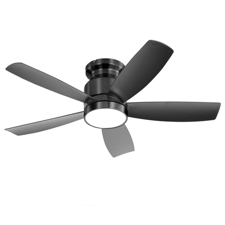 Flush Mount Ceiling Fan With LED Light 22W And Remote Control Blades For Indoor Use - Black HouseOfZazla