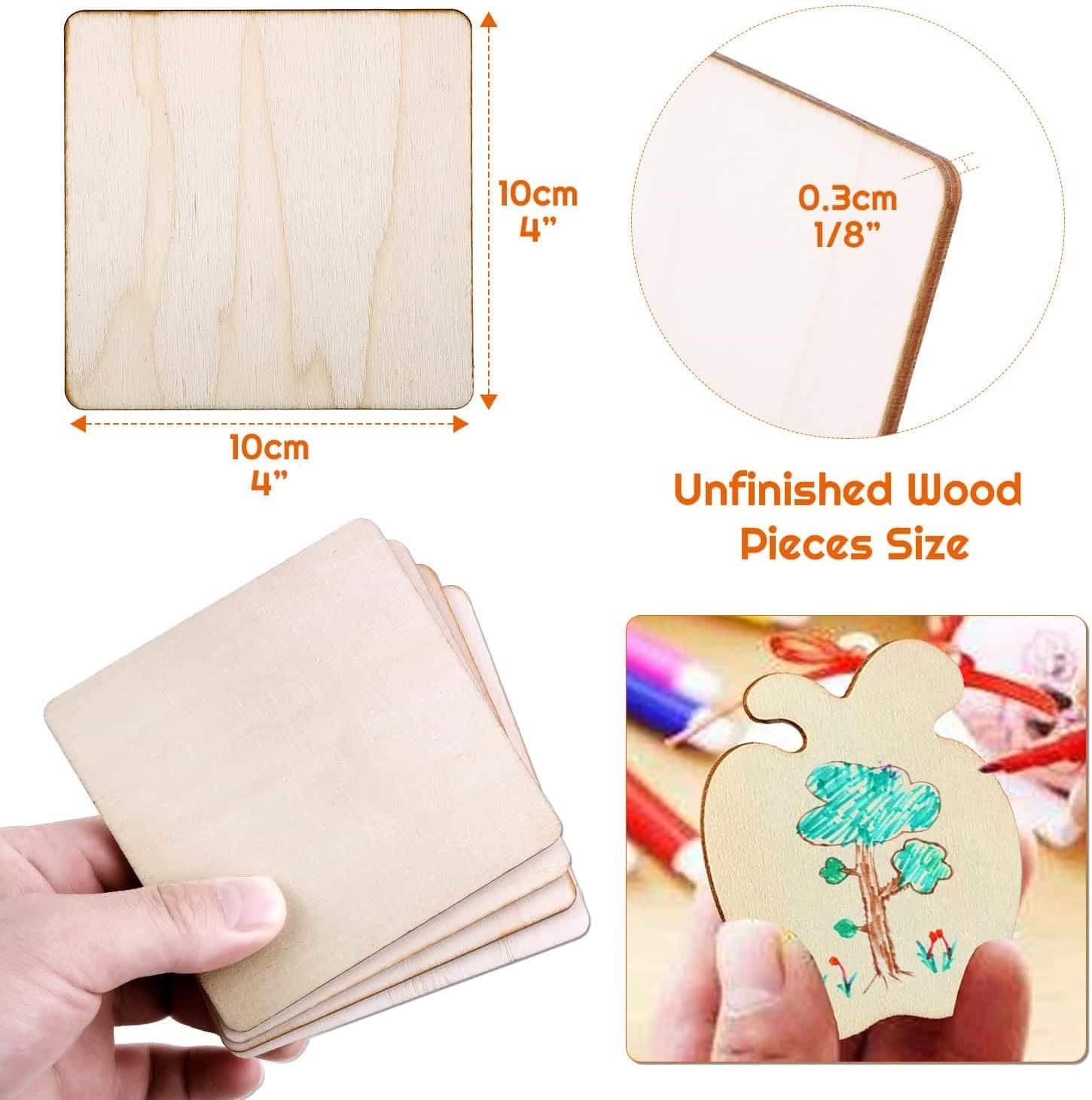 15 Pack Unfinished 4x4 Wood Squares for Crafts, Blank Wooden Tiles