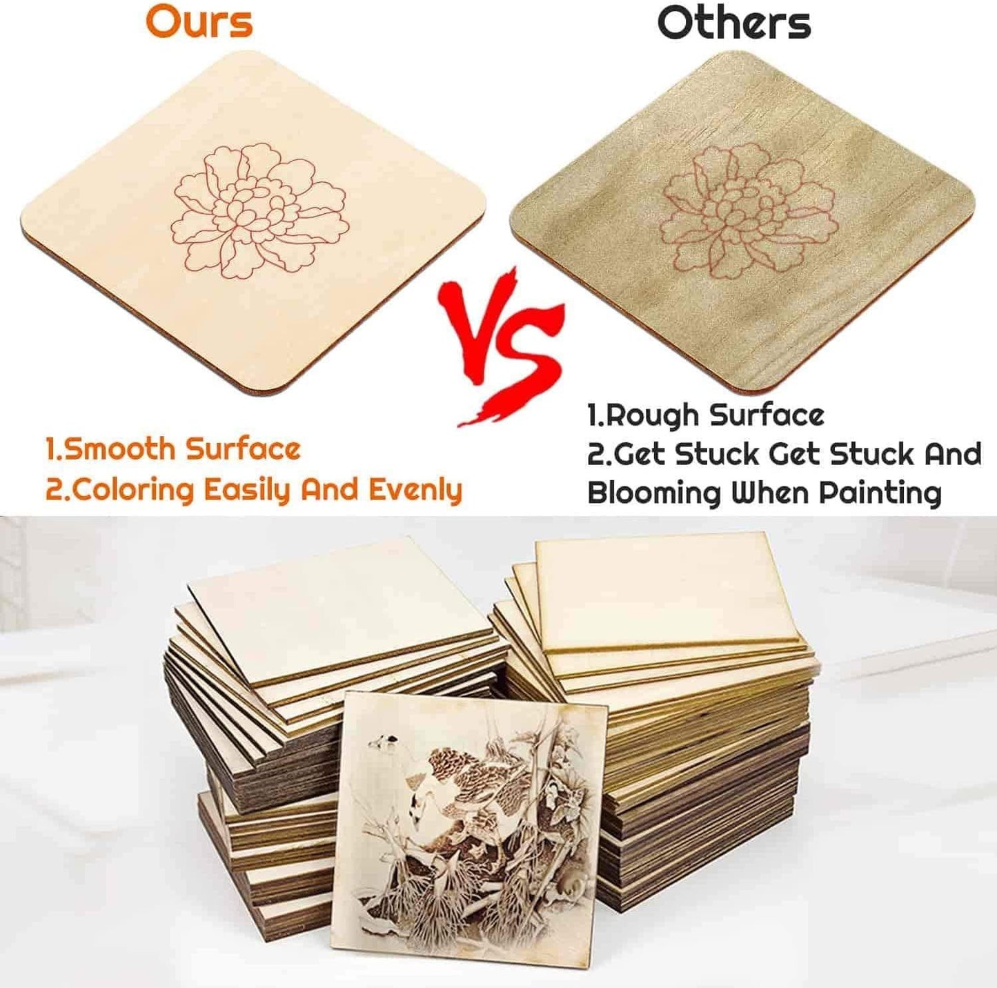 80Pcs Wood Burning Pieces, Wood Burning Kit with 4 X 4 Inch Unfinished Wood Squares Crafts Tiles Blank Wooden Slices - WoodArtSupply