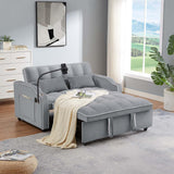 Sleeper Sofa Couch Bed with USB & Type C Port, Modern 3-in-1 Convertible Velvet Pull Out Loveseat Futon Sofa w/Phone Holder/Cup Holder for Living Room Apartment, Adjustable Backrest, Light Grey Antetek