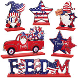 Qunclay 6 Pieces Patriotic Table Decor Memorial Day Table Decorations Wooden Gnome Freedom Truck Star 4th of July Table Signs for Veterans Day Independence Day Table Topper Decor Supplies (With Base) Qunclay