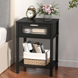 Nightstand Wooden Bedside Table with Drawer Black Night Stands Modern Style Small End Table Side Table with Storage Shelf for Bedroom Living Room MLBZ10B MMEOLUOOK