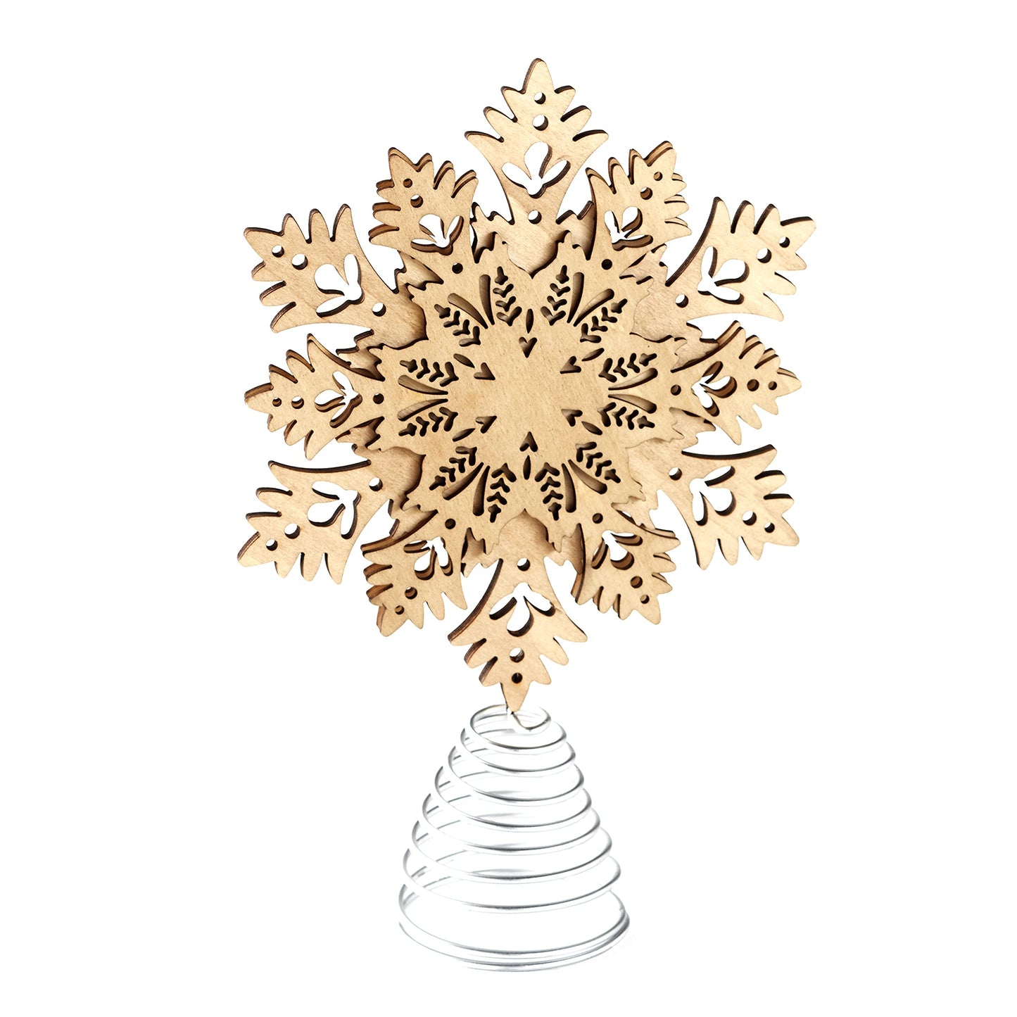 Snowflake Tree Topper - Wooden Christmas Ornament with Carved Look