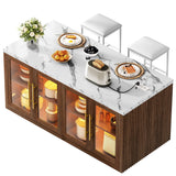 Homiflex Kitchen Island with Storage, 57" W Large Island Table with Seating/LED Light for Dining Room, Kitchen Carts on Wheels Breakfast Bar Table w/Power Outlet, Walnut Homiflex