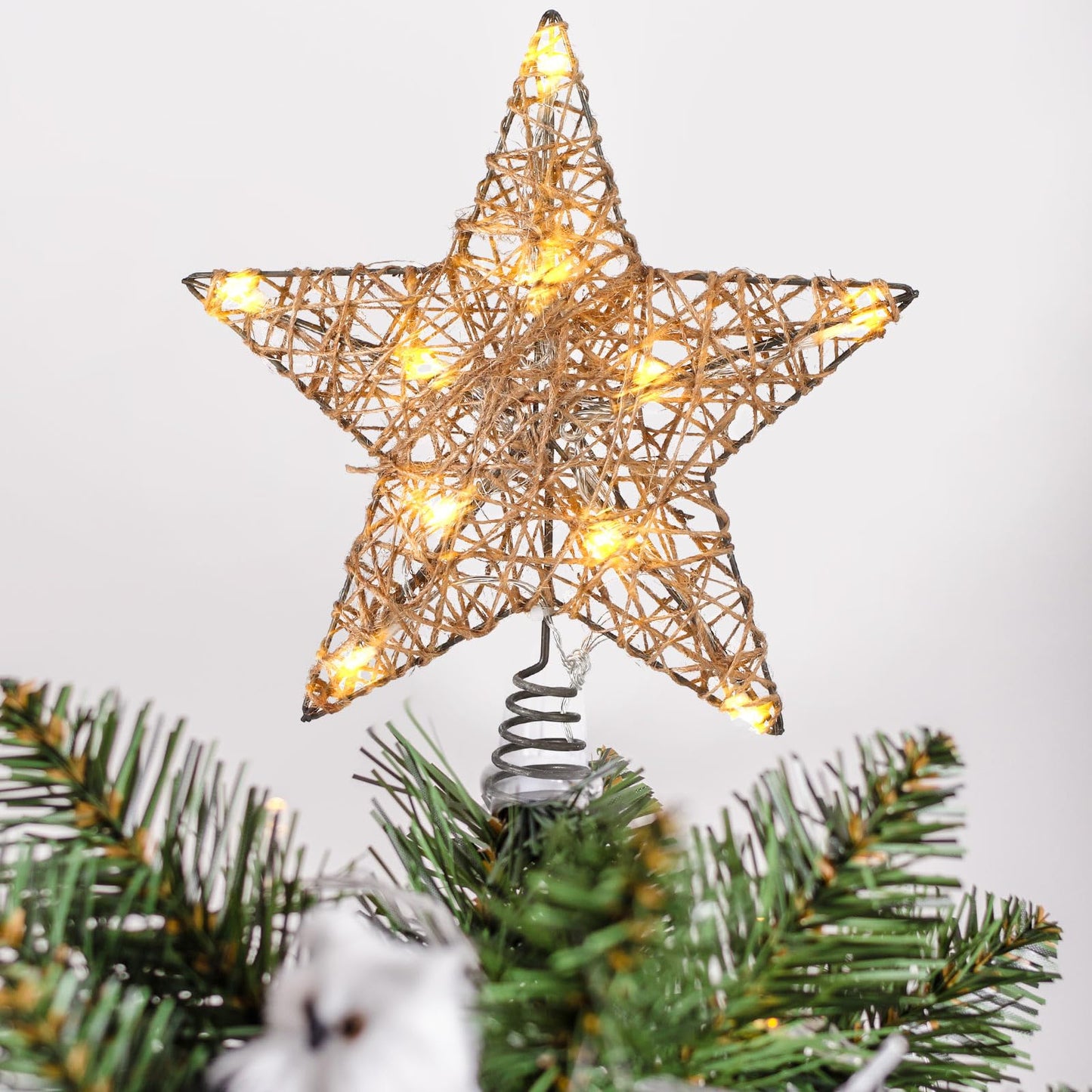 Baquler Farmhouse Christmas Tree Star Topper Decorations Light up Christmas Tree Topper with 10 LED Lights for Rustic Xmas Party Ornament Home Decor