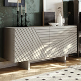 Clihome 63'' Sideboard Buffet Cabinet, 4 Door Console Cabinet with Storage TV Stand Credenza Accent Cabinet Wooden Cabinet with Adjustable Shelf for Bedroom, Living Room, Dining Room, Cream Line Clihome