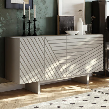 Clihome 63'' Sideboard Buffet Cabinet, 4 Door Console Cabinet with Storage TV Stand Credenza Accent Cabinet Wooden Cabinet with Adjustable Shelf for Bedroom, Living Room, Dining Room, Cream Line Clihome