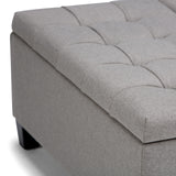 SIMPLIHOME Harrison 36 inch Wide Transitional Square Coffee Table Storage Ottoman in Dove Grey Linen Look Fabric, Assembled, for the Living Room and Bedroom SIMPLIHOME