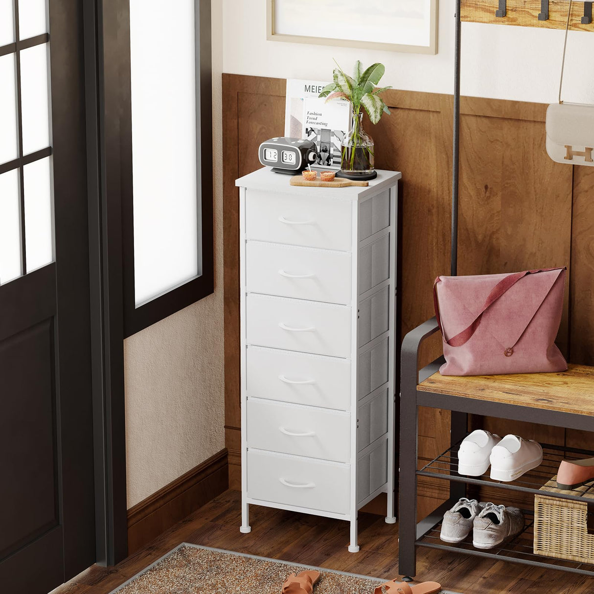 Fixwal White Tall Dresser for Bedroom Closet Organizers and Storage Tall Fabric Dresser with 6 Drawers, Small Clothes Storage Girl Bedroom Furniture Fixwal