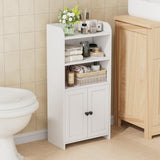 Homhedy Small Bathroom Storage Cabinet, Freestanding Toilet Paper Storage with 2 Doors and Shelves, Bathroom Organizers and Storage for Small Spaces, Laundry Room, 7.9" D x 14.6" W x 31" H, White Homhedy