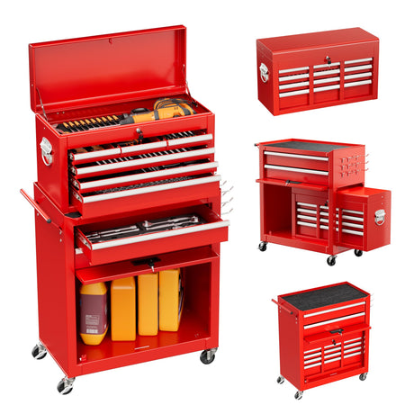 Pataku 8 Drawer Tool Chest with Wheels, 2-in-1 Detachable Rolling Tool Box with Drawers, Large Tool Cart on Lockable Wheels, Metal Tool Cabinet for Garage/Workshop(Red) Pataku