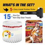 Clear Stair Treads Non-Slip 30"x6" - 15-Pack Indoor Stair Grips Non Slip for Wooden Steps - Anti Slip Adhesive Strips for Dogs & Elderly - Staircase Step Treads - Transparent Treads for Wood Stairs THUNDER GRIP