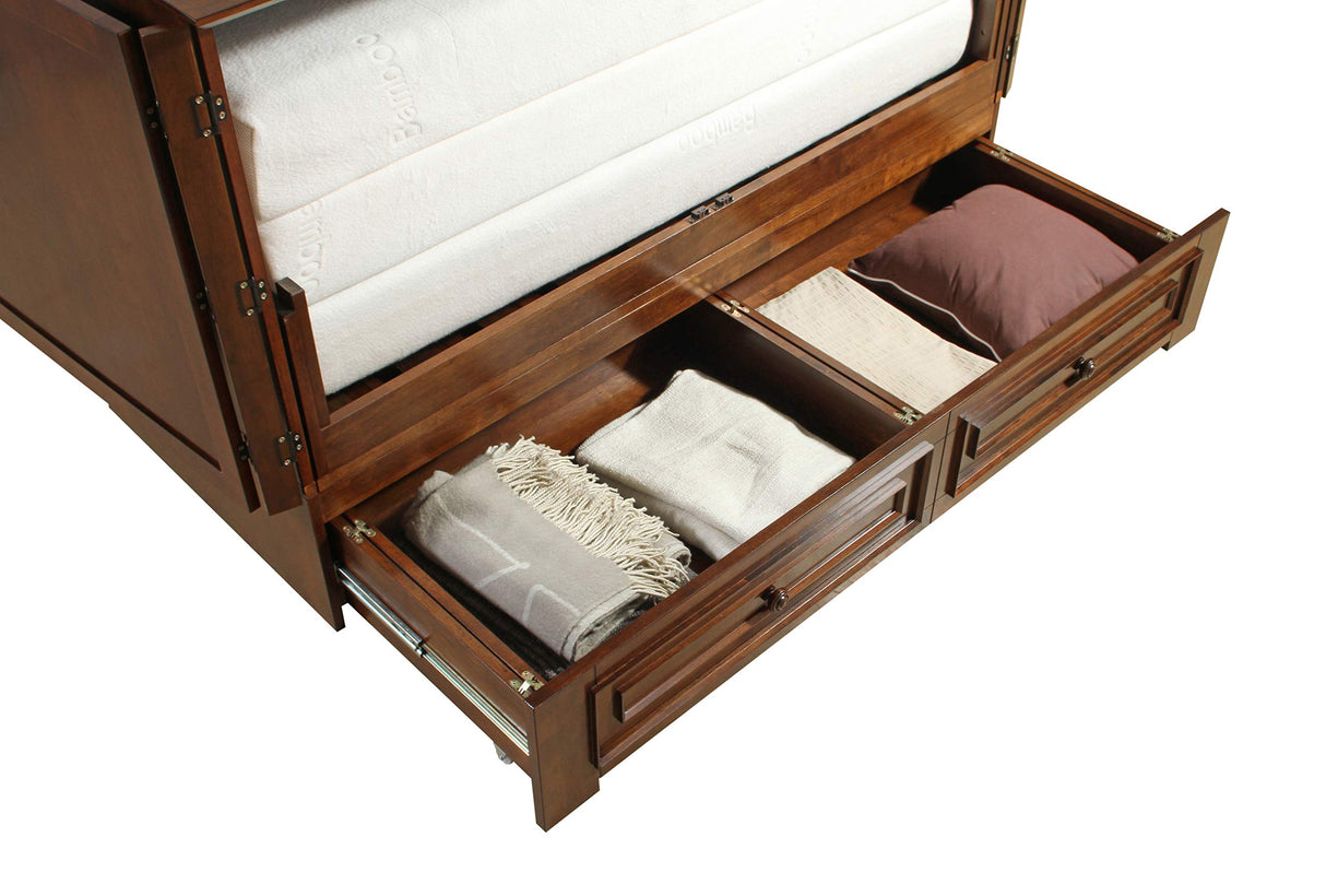 Mega Solutions Emurphybed Paradiseo Murphy Cabinet Chest Bed with Charging Station 6 Inch, Queen (Tobacco) Mega Solutions