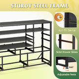 WLIVE Black TV Stand for 55, 60, 65 inch TV, Entertainment Center with LED Lights & Charging Station, TV Media Console Table with 15 Fabric Drawers and Open Shelves for Living Room, Hallway, Wood Top WLIVE