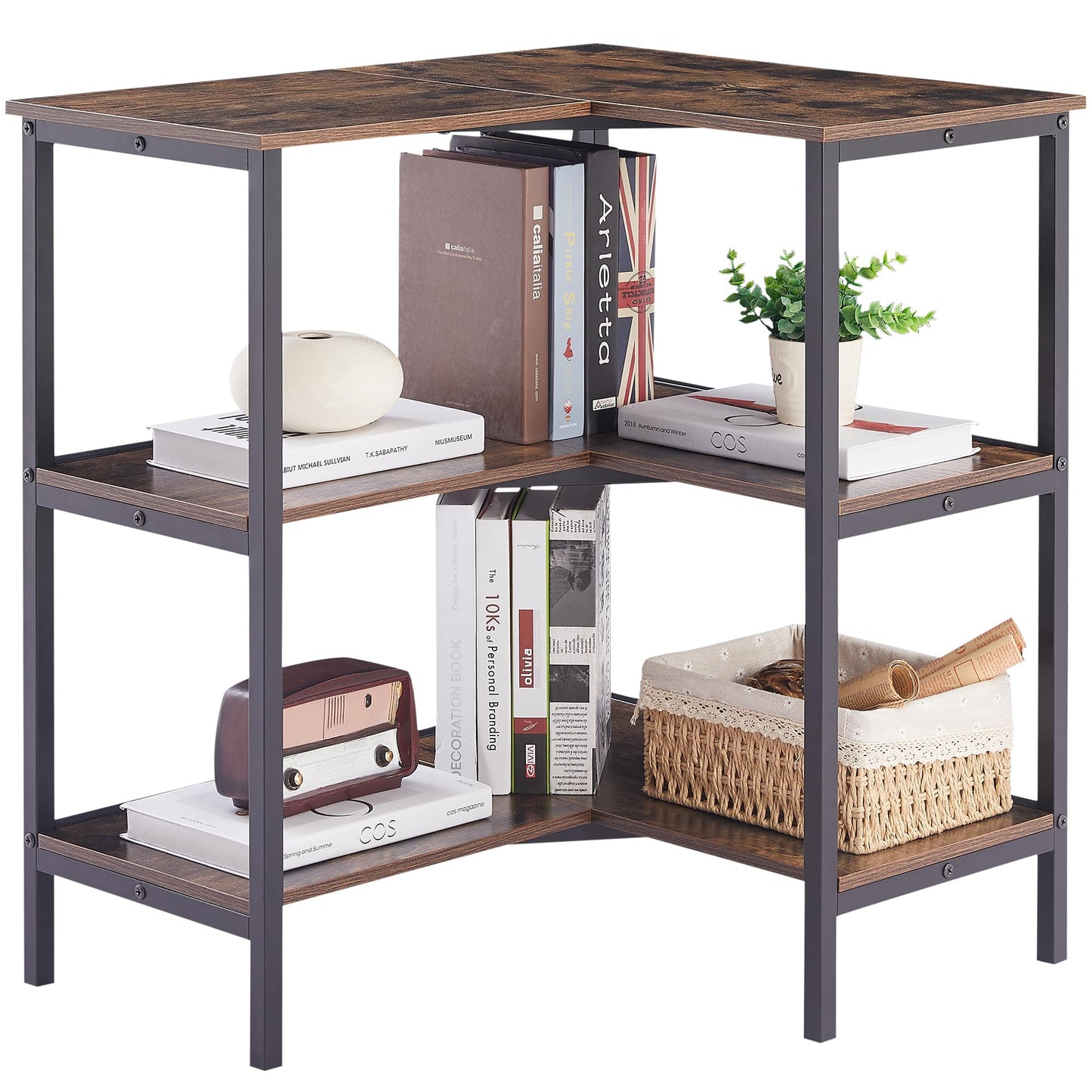 VECELO Corner Cabinet Table with 3 Tier Open Shelf, Multipurpose Display Organizer Storage Stand, for Small Space Living Room Home Office Kitchen, - WoodArtSupply