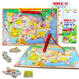 USA Magnetic Wand Map Puzzle - Wood Toy Bundle with Magnetic Wood United States Jigsaw for Boys and Girls Plus Stickers, More | Magnetic Puzzle Map Bendon