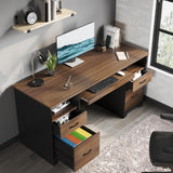 Bestier 59” Computer Desk with 4 Drawers, Office Desk with Storage, Industrial Executive Desk with File Drawer, Keyboard Tray & 2 Pedestals for Home Office & Studio, Cherry Bestier