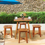 Tangkula 5 Piece Wood Patio Dining Set, Outdoor Dining Furniture w/Square Table & 4 Stools, Garden Conversation Dinging Set for Porch, Backyard, Balcony, Poolside, Reddish Brown Tangkula