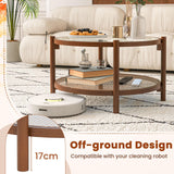 Giantex Rattan Coffee Table, Boho Round Glass Tea Table with PE Rattan Storage Shelf & Wood Frame, 2 Tier Accent Center Table for Living Room, Apartment, Small Space Giantex