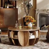 32.7" Lift Top Coffee Table with Storage, Wood Round Center Table with Hidden Storage Compartment & Shelves, Mid Century Modern Coffee Tables for Living Room Rustic Accent Small Center Table TOKSOM