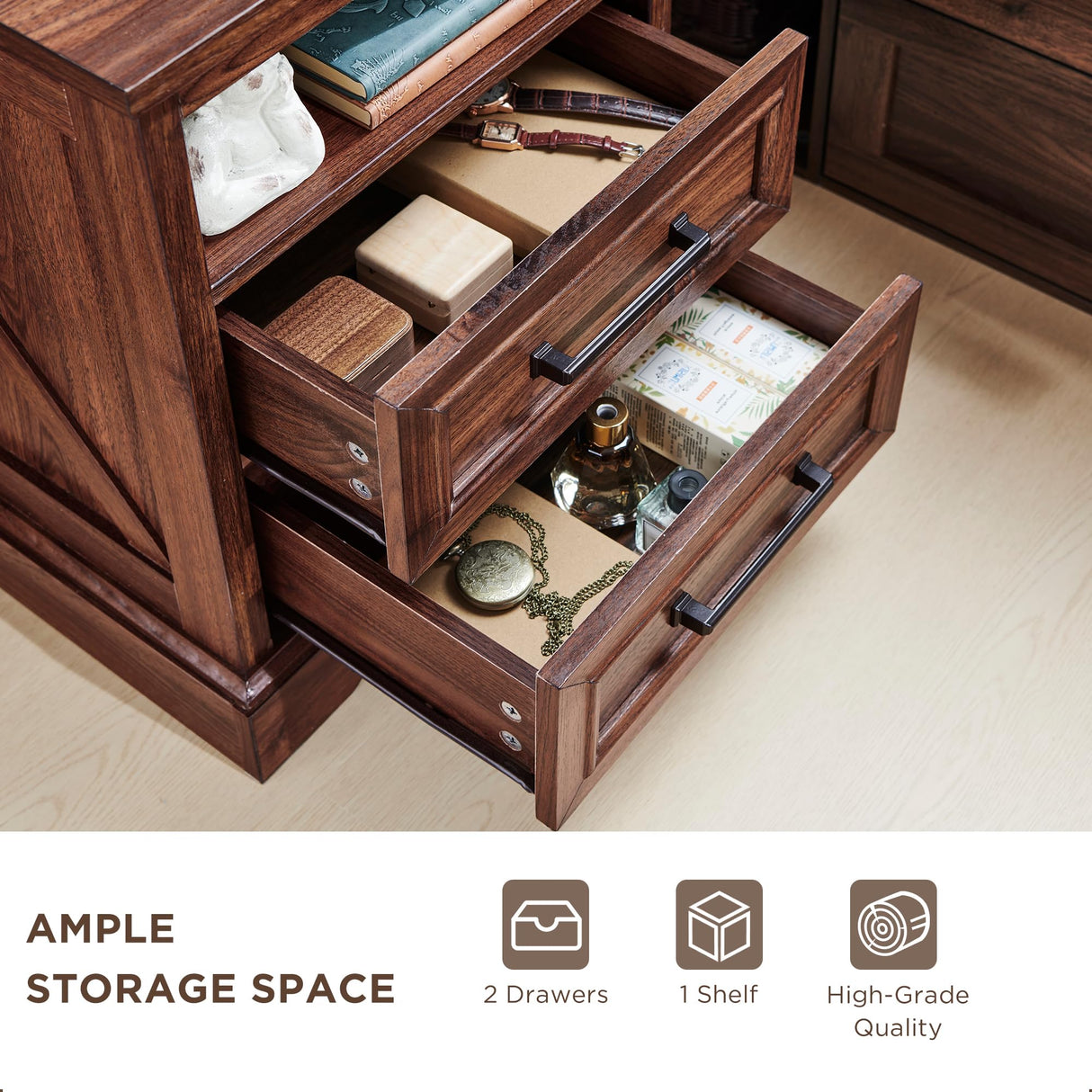 ACCOHOHO 18" Farmhouse Nightstand with Charging Station,End Table with 2 Drawers Storage,Side Table,Bedside Cabinet for Bedroom,Living Room,Brown ACCOHOHO