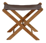 Bare Decor Davie Teak and Leather Folding Accent Stool, 18", Saddle Brown Bare Decor