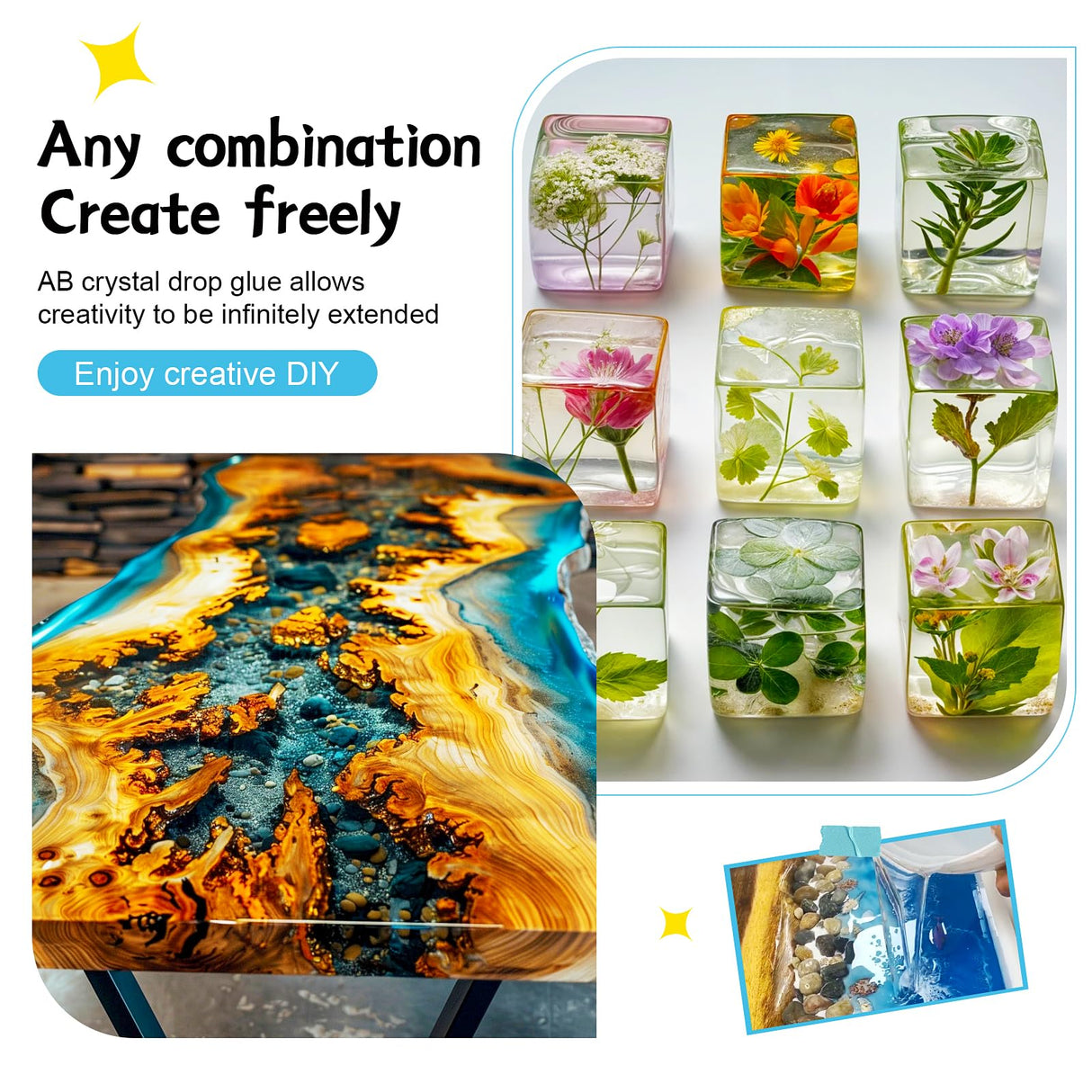 Clear Epoxy Resin, Bubble Free, Table Top, Art, Craft, Jewelry Casting, DIY, Tumblers & Wood, Food Safe, Heat & UV Resistant - 2 Part Resin Kit (16 Ounces) Crisbaiyart