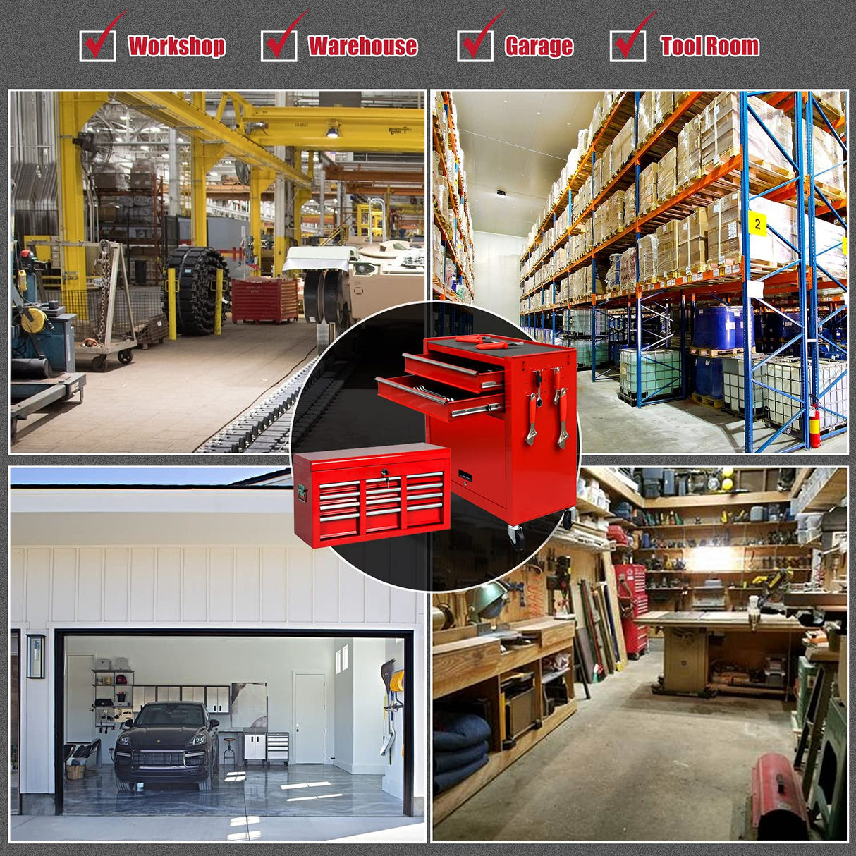 JD Trading 8-Drawer Rolling Tool Chest 2 in 1 High Capacity Tool Box Detachable Organizer Tool Storage Cabinet with 4 Wheels & Lockable Lined Drawers for Garage Warehouse Workshop (Red) JD Trading