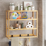 AMBIRD 3-Tier Bamboo Bathroom Shelf with Adjustable Height and Hooks AMBIRD
